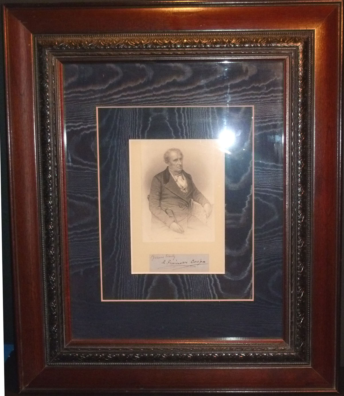 Image for James Fenimore Cooper Framed Autograph and Engraving