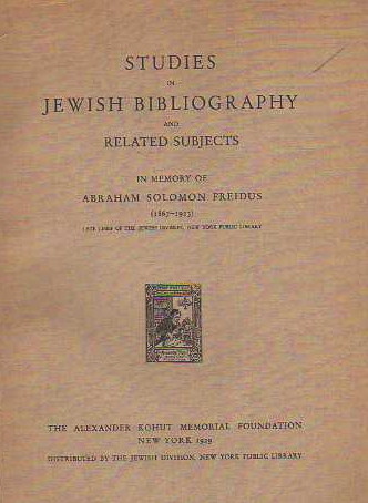 Image for Studies in Jewish Bibliography and Related Subjects