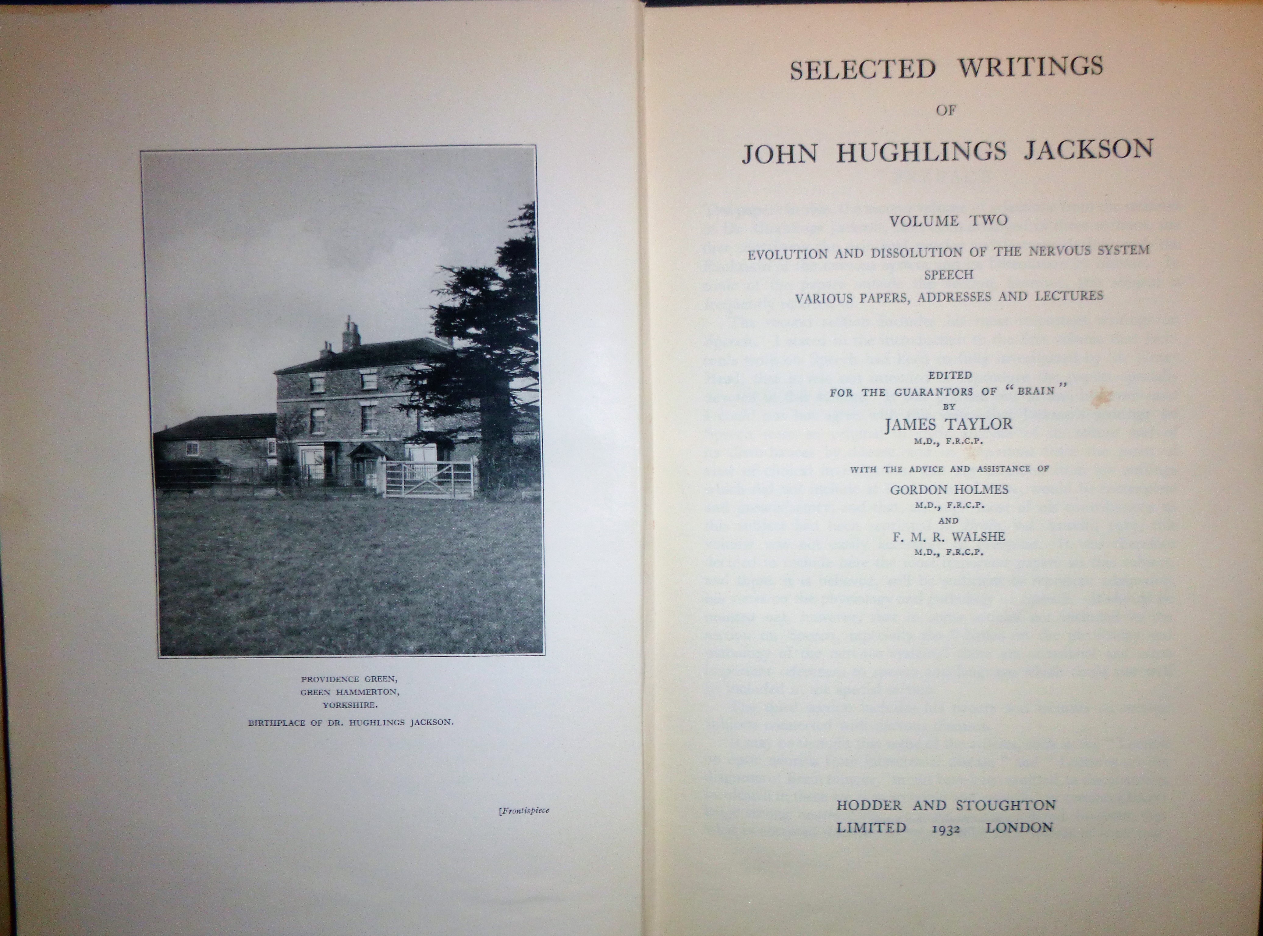 Image for Selected Writings of John Hughlings Jackson - Volume II 1st Edition