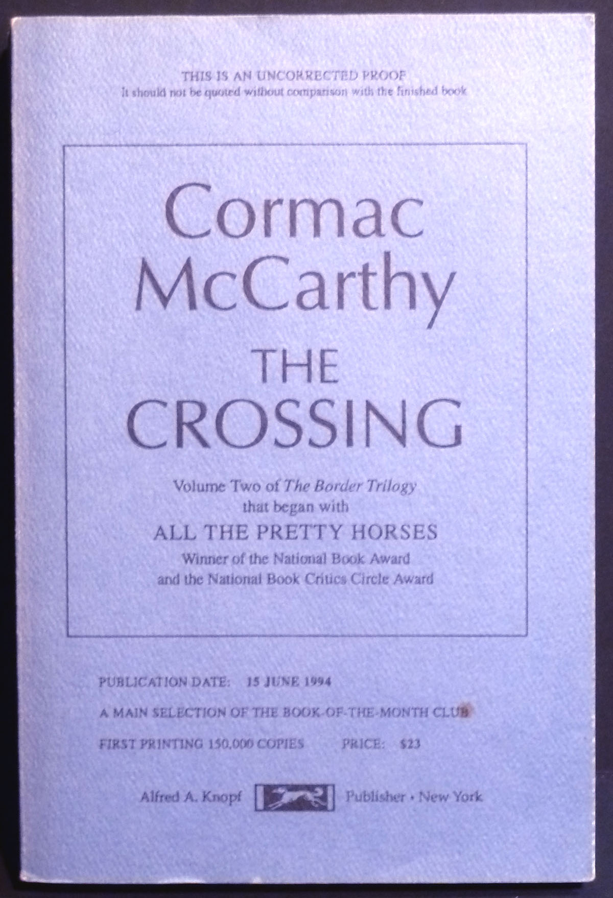 Image for THE CROSSING: Volume Two, The Border Trilogy.