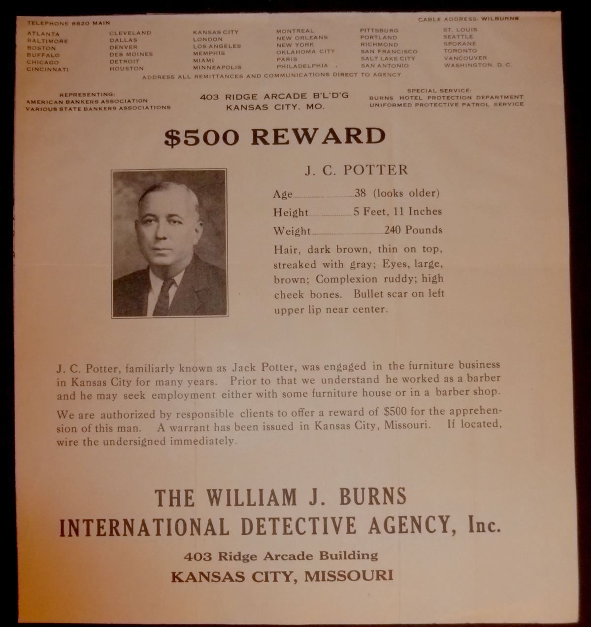 Image for Reward Poster for Capture of J.C. Potter