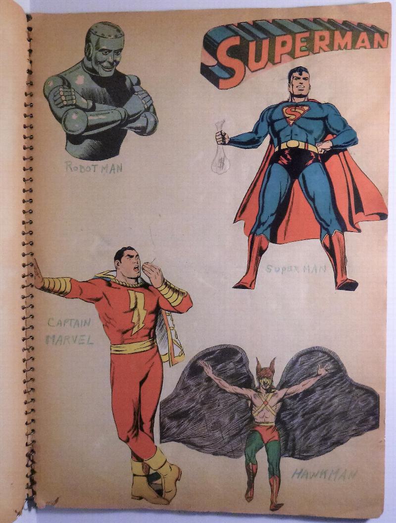 Image for 1943 WWII Scrapbook With Superheroes , Military Postcard and Other items