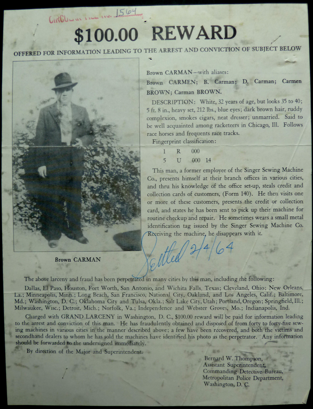 Image for Original Wanted Notice - 1941 Larceny and Fraud