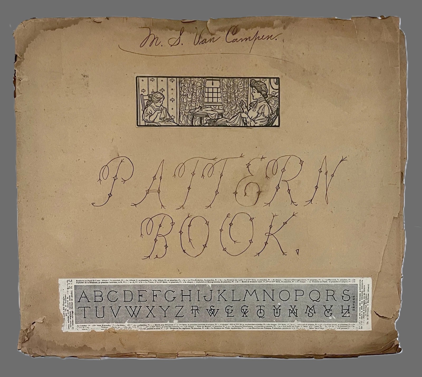 1880s Handmade Scrapbook With Cross Stitch Patterns & Clippings