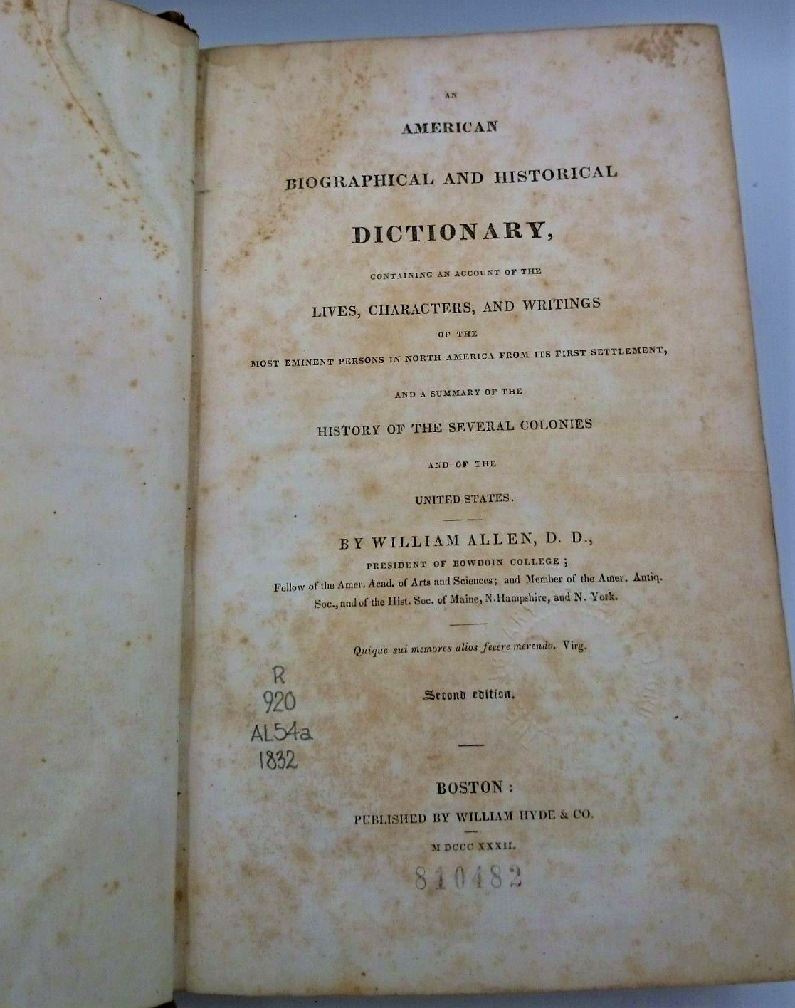 1832 American Biographical & Historical Dictionary