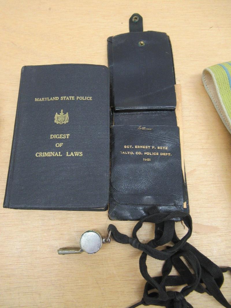 Image for 1940s Baltimore County Police Grouping- Photos, Suspenders, Whistle, Scrapbook+