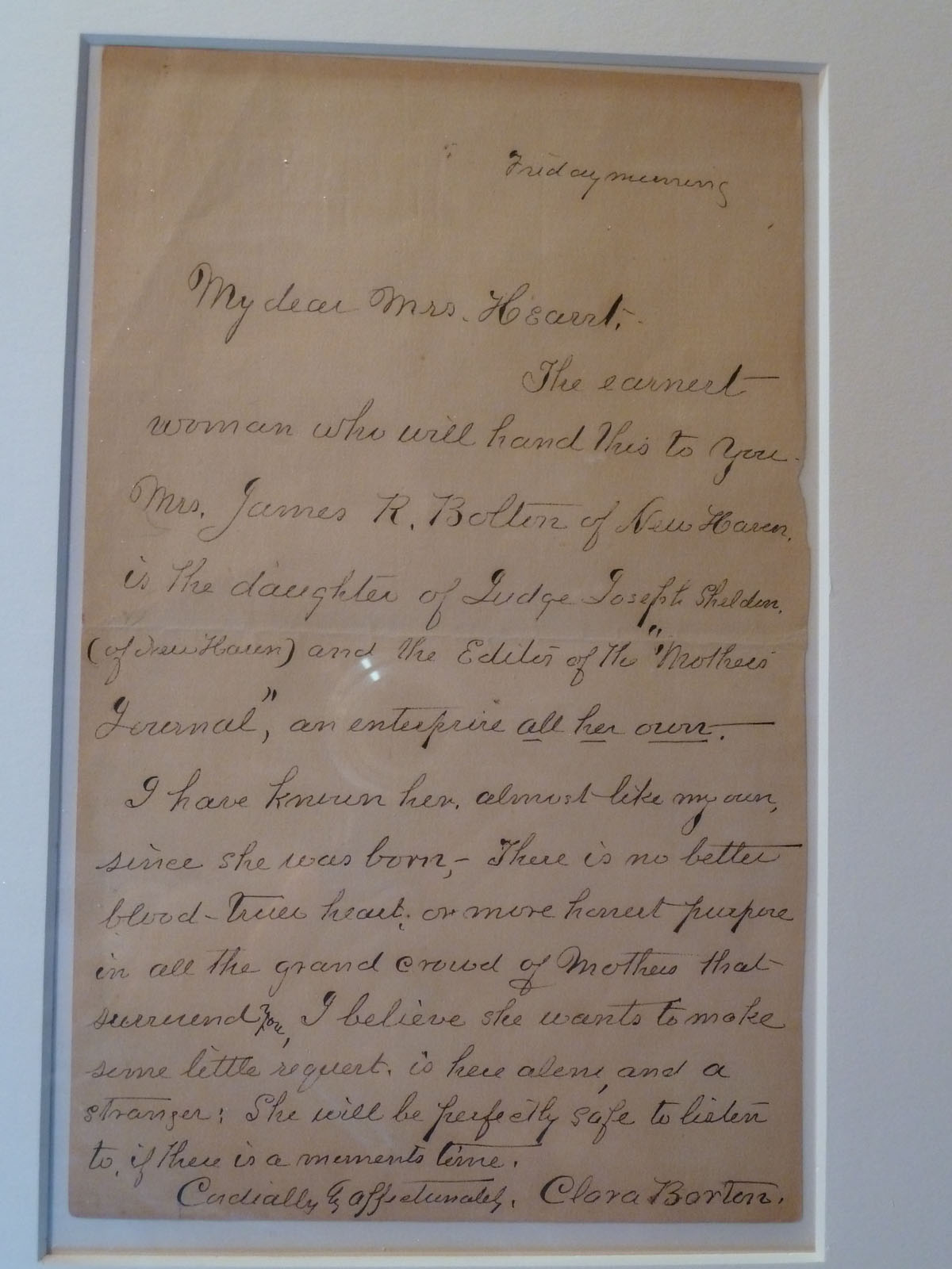 Framed Autographed Letter and Photo Portrait of Clara Barton