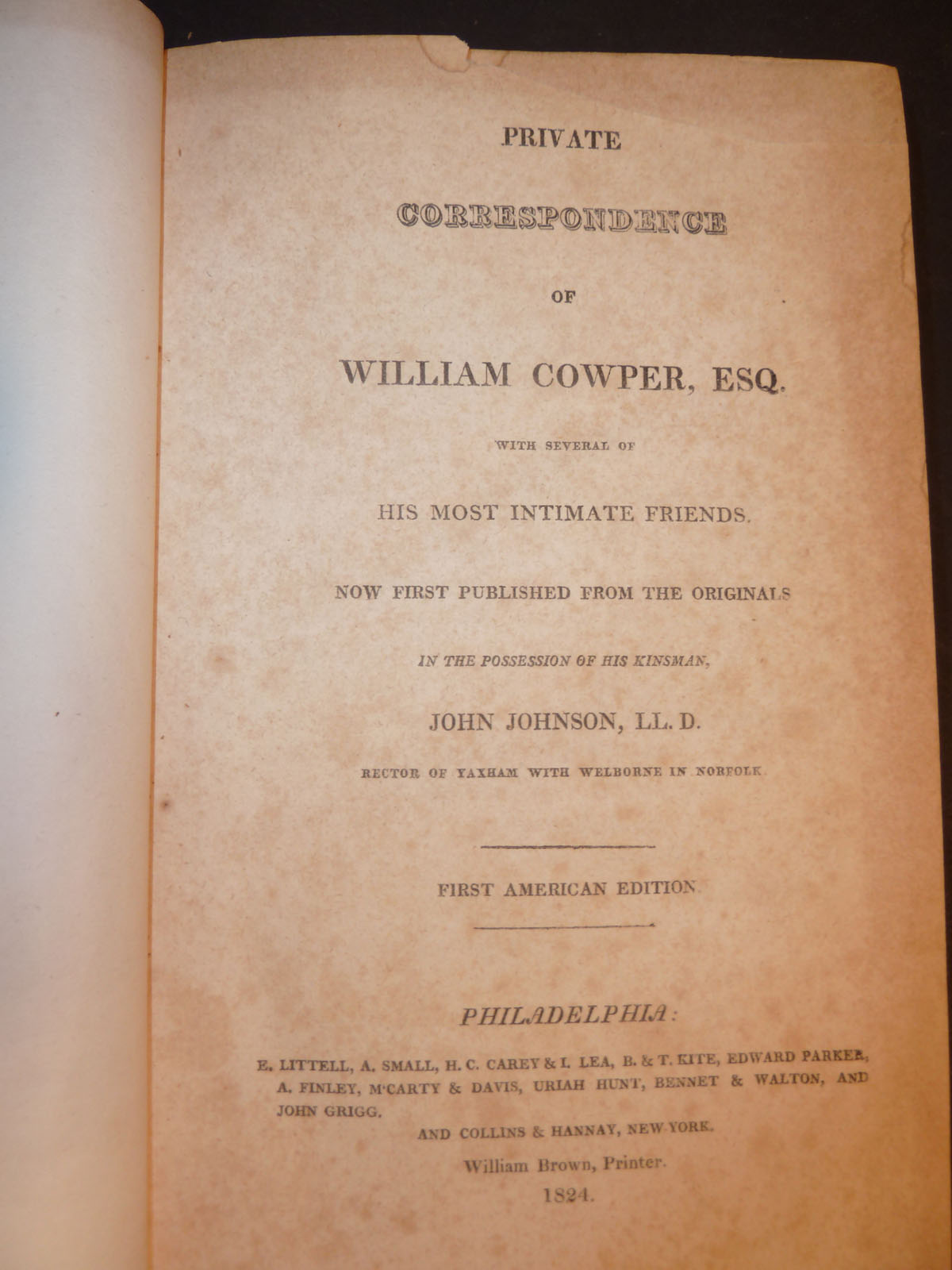 Image for Private Correspondence of  William Cowper - 1st American Edition